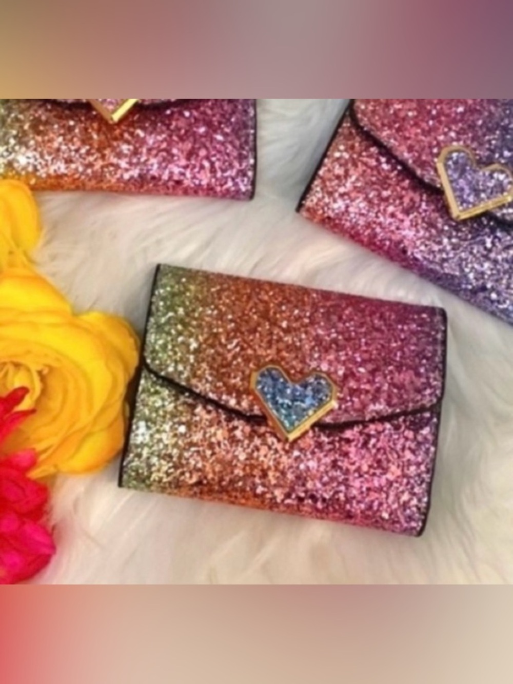 Trifold Wallet With Heart Accent Ombré Multi Colors NEW!